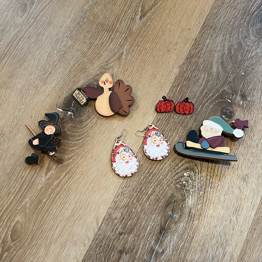 Halloween Thanksgiving Christmas Pins and earrings